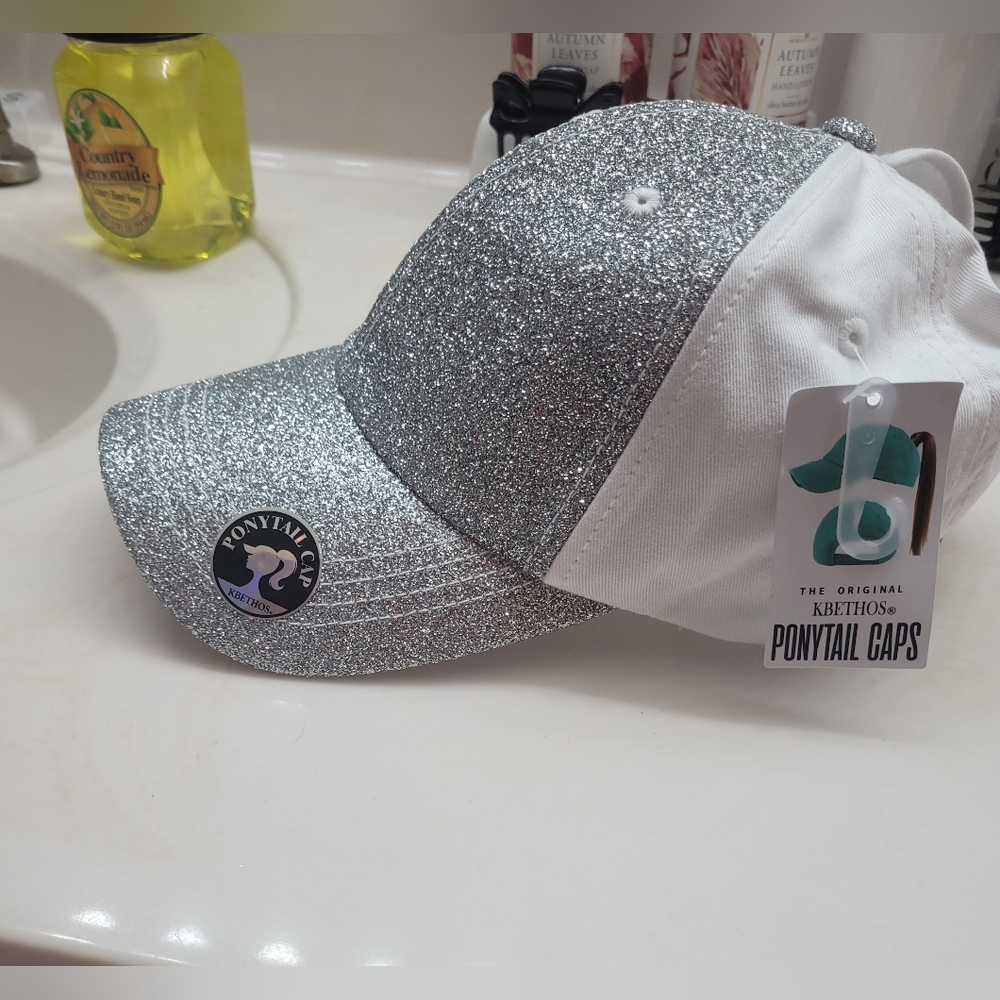 Silver Glitter Ponytail Cap
